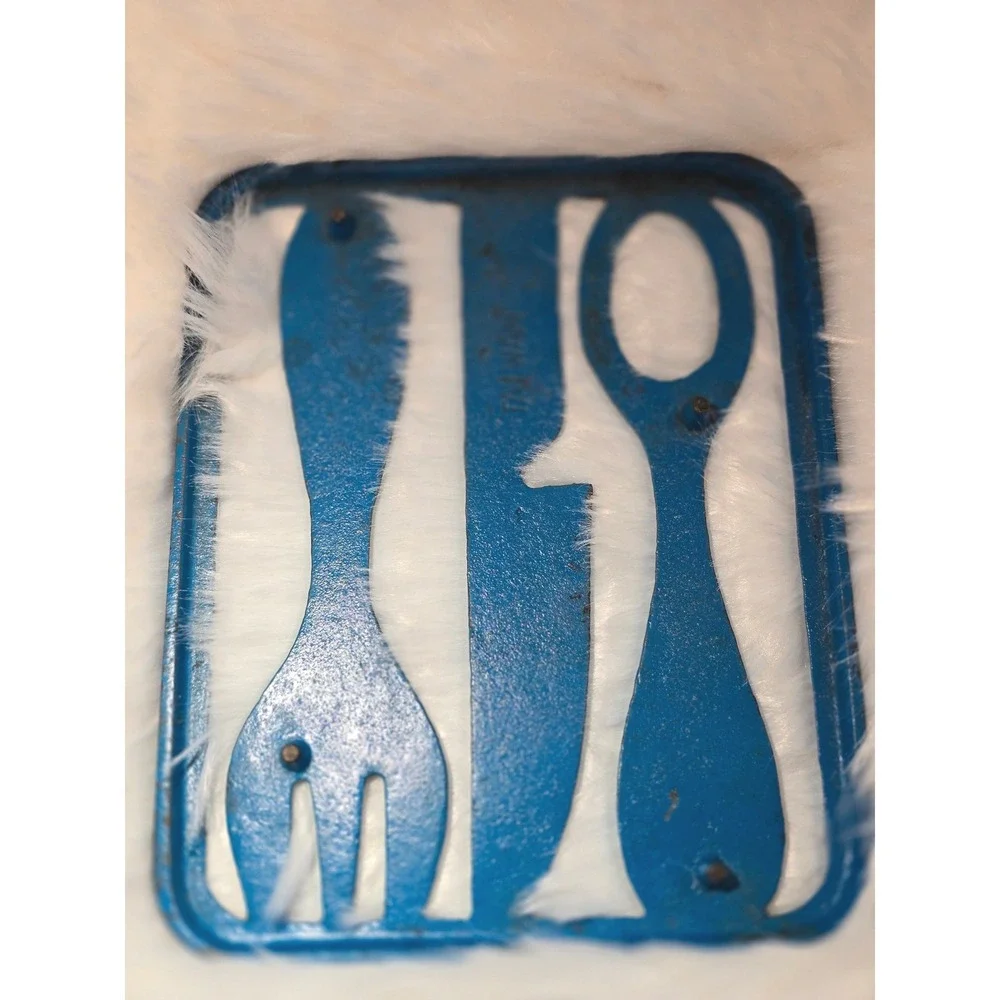Vintage Blue Metal Cutlery Silhouette Wall Art‎ - Spoon Knife Fork Kitchen Decor